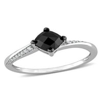 Карат Т.В. Перница, црна црна и тркалезна бела дијамант 10KT, прстен за ангажман на бело злато бајпас