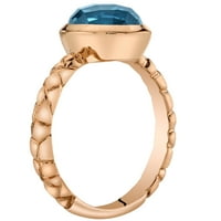 Ораво 2. КТ овална форма Лондон сина топаз солитер прстен во злато од роза од 14 килограми