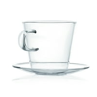 Javafly стаклена чаша со чинија, сет на чиста чаша и чинија за пијалоци, Оз