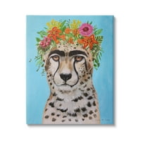 Stuple industries цвеќиња портрет портрет гепард леопард облечен во галерија за печатење wallид за печатење на платно, 30x40,