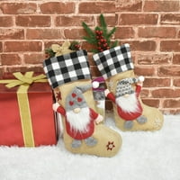 Хадансео Карирани Божиќни Чорапи Празничен Дизајн На Јаже Светла Боја Декоративна Бела Брада Безлична Кукла Чорапи Торба За Бонбони За Забава