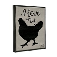 Stupleубов ја сакам мојата пилешка фарма, потпишуваат животни и инсекти сликање црна плови врамена уметничка печатена wallидна