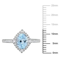Miabella Women's'sims 1- Carat T.G.W. Овално небо сино топаз со тркалезен бел сафир и карат Т.В. Тркалезен дијамант 10kt бело злато ореол прстен
