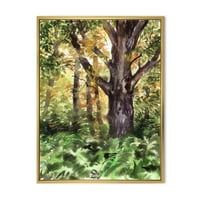 Есенска шума со големо дрво, врамено сликарско платно уметничко печатење