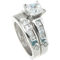 Стерлинг сребрен родиум финиш принцеза невестински сет прстен