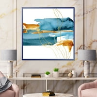 DesignArt 'Златна ламинарија гранка со сина подводна фабрика' модерна врамена платна wallидна уметност печатење
