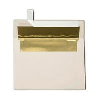 Luxpaper A Foil обложен коверти, 1 4, Peel & Press, Lb. Natural W Gold Linge, пакет