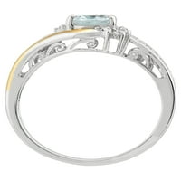 Брилијантност фино накит Аквамарин дијамантски акцент прстен во стерлинг сребро и 10к жолто злато